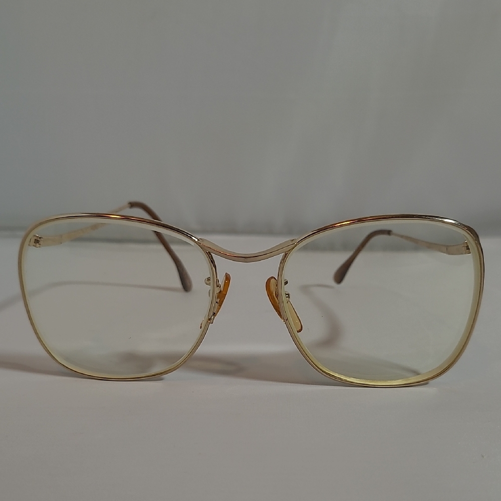 Vintage 1980s Gold Metal Aviator Glasses with Light Yellow Lenses